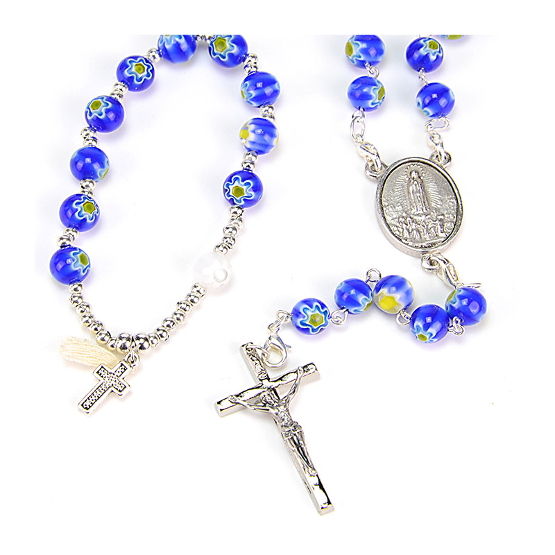 Rosario Cristal Murano Azul VIRGEN DE FATIMA